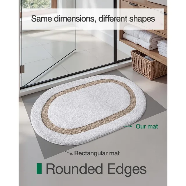 2686-305351.jpg Luxury Oval White and Beige Bath Mat – 24x36 Non-Slip, Quick-Dry Microfiber Bathroom Rug