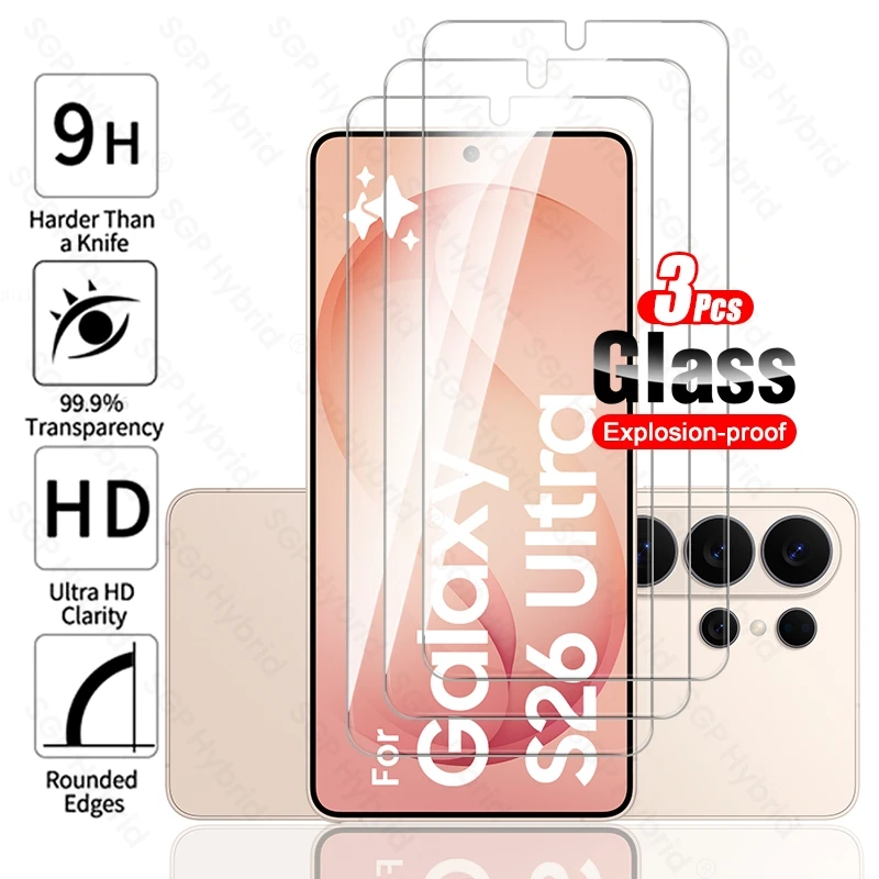 Protetor de Tela de Cobertura Total 3 Peças para Samsung S26 Ultra, S26 Plus, S26+ e S26Ultra - Película de Vidro Temperado 9H Desbloqueada