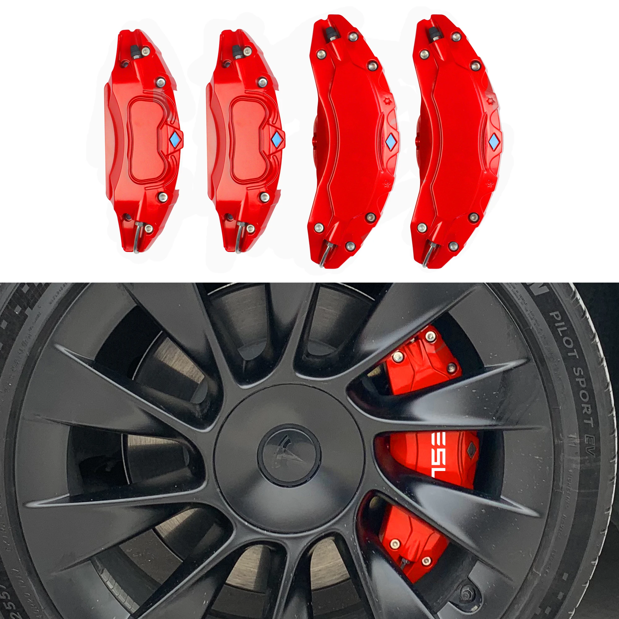 Fit For Tesla Model Y Caliper Covers Aluminum Alloy 19 20 Inch Wheel Hub 2021 2023 Set Of 4, 9