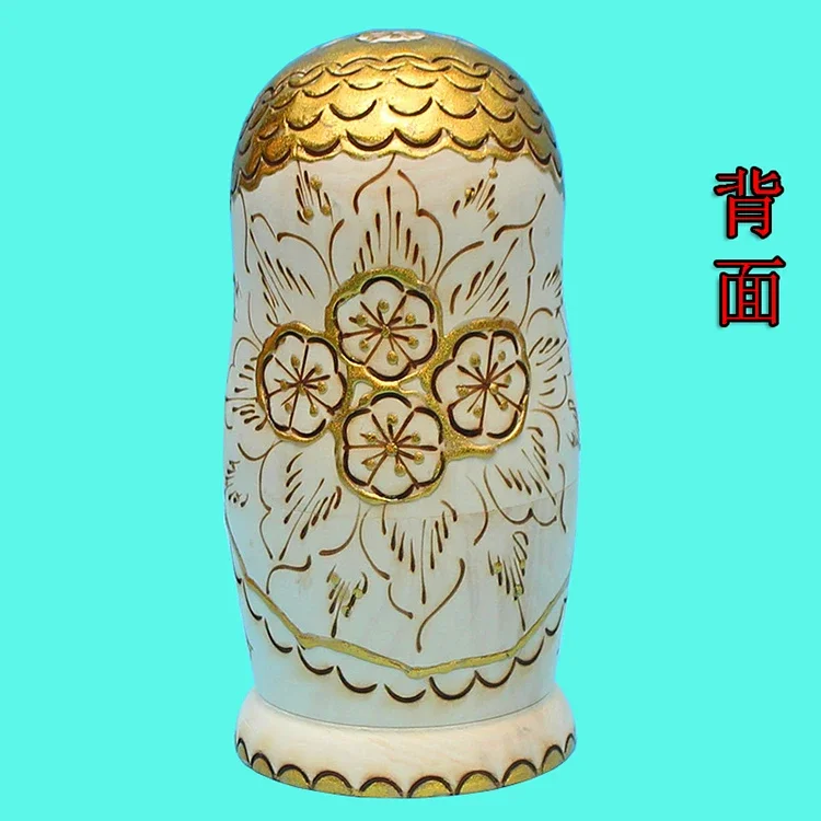 10pcs/set Wood Doll Russian Nesting Dolls Golden Matryoshka Dolls Creative Christmas Gifts Traditional Matryoshka Toys