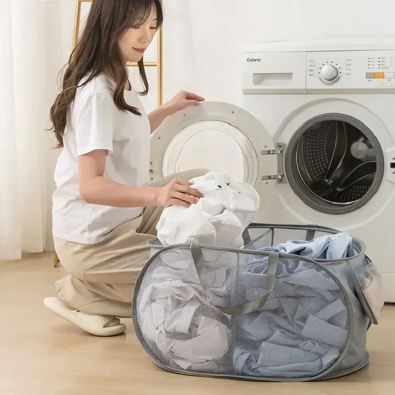 Household Folding Laundry Basket Mesh Breathable Mildew Proof Storage Box Multifunction Adult Child Clothes Sort Organizing Tool