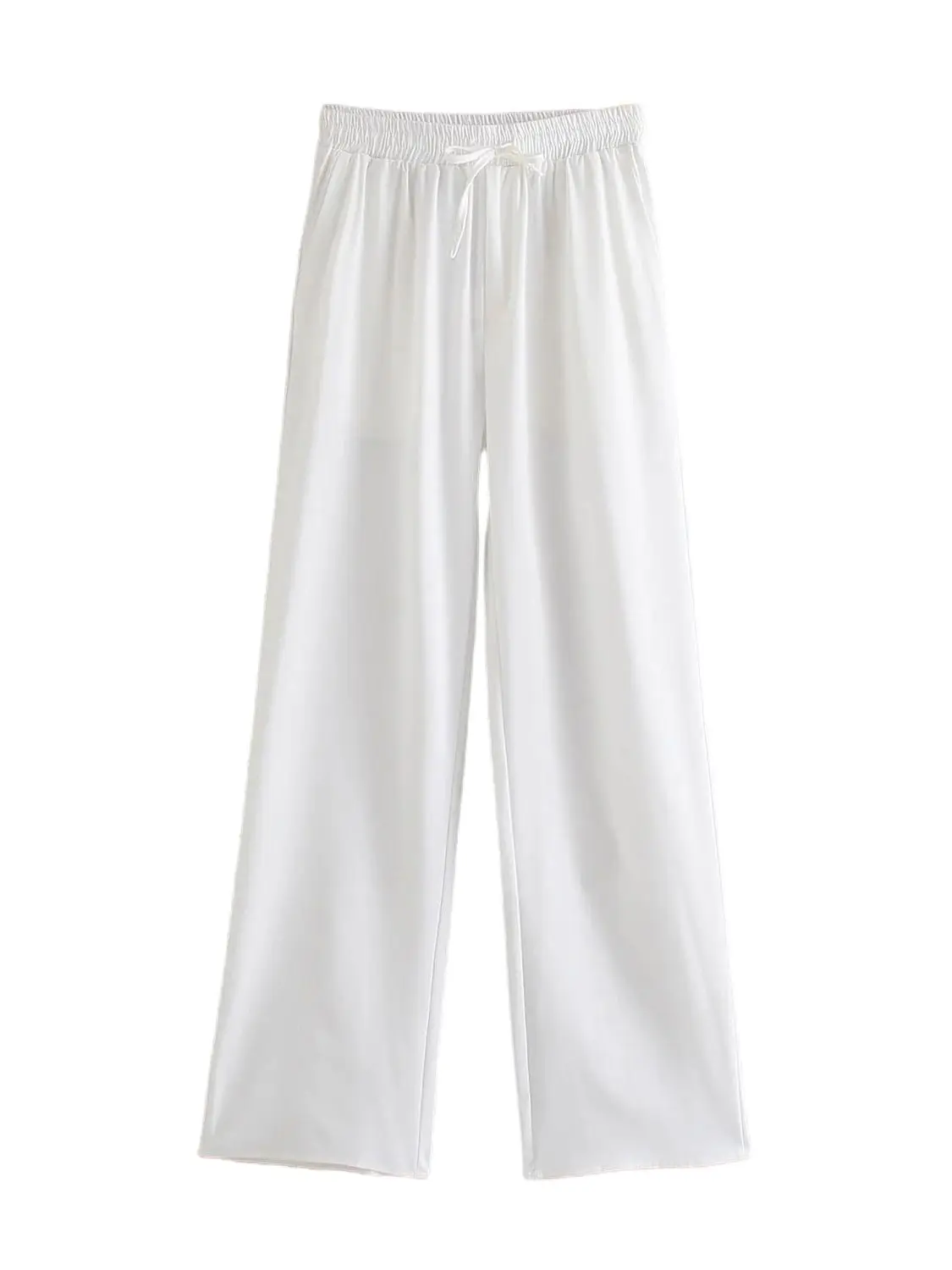 2023 Women Chic Fashion Side Pockets Loose Wide Leg Pants Vintage High Elastic Waist Drawstring Female Trousers Mujer