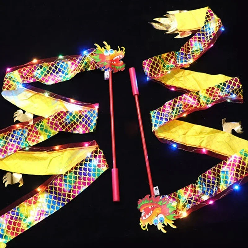 1M/2M LED Luminous Dragon Dance Ribbon Playing Dragons Children's Props Hand Dance Fitness Swing Lantern Wulong Lion Head 6