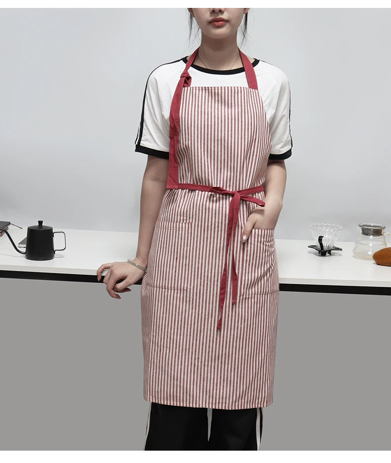 Benutzerdefinierte Logo Familie Küche Gestreifte Schürze Erwachsene Lätzchen Tee Café Restaurant Kellner Arbeitskleidung Personalisierte Gourmet Bekleidung – Detail 12