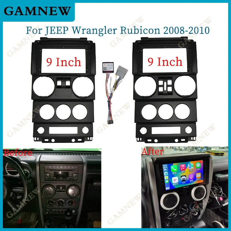 

9 Inch Car Frame Fascia Adapter Canbus Box Decoder Android Radio Dash Fitting Panel Kit For Jeep Wrangler Rubicon 2008-2010