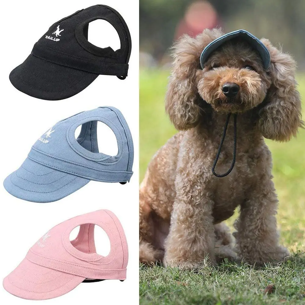 Adjustable Cat Dog Pet Baseball Hat Sun Cap Visor Hat With Ear Holes Outdoor Summer Travel Dog Caps Puppy Solid Color Cap
