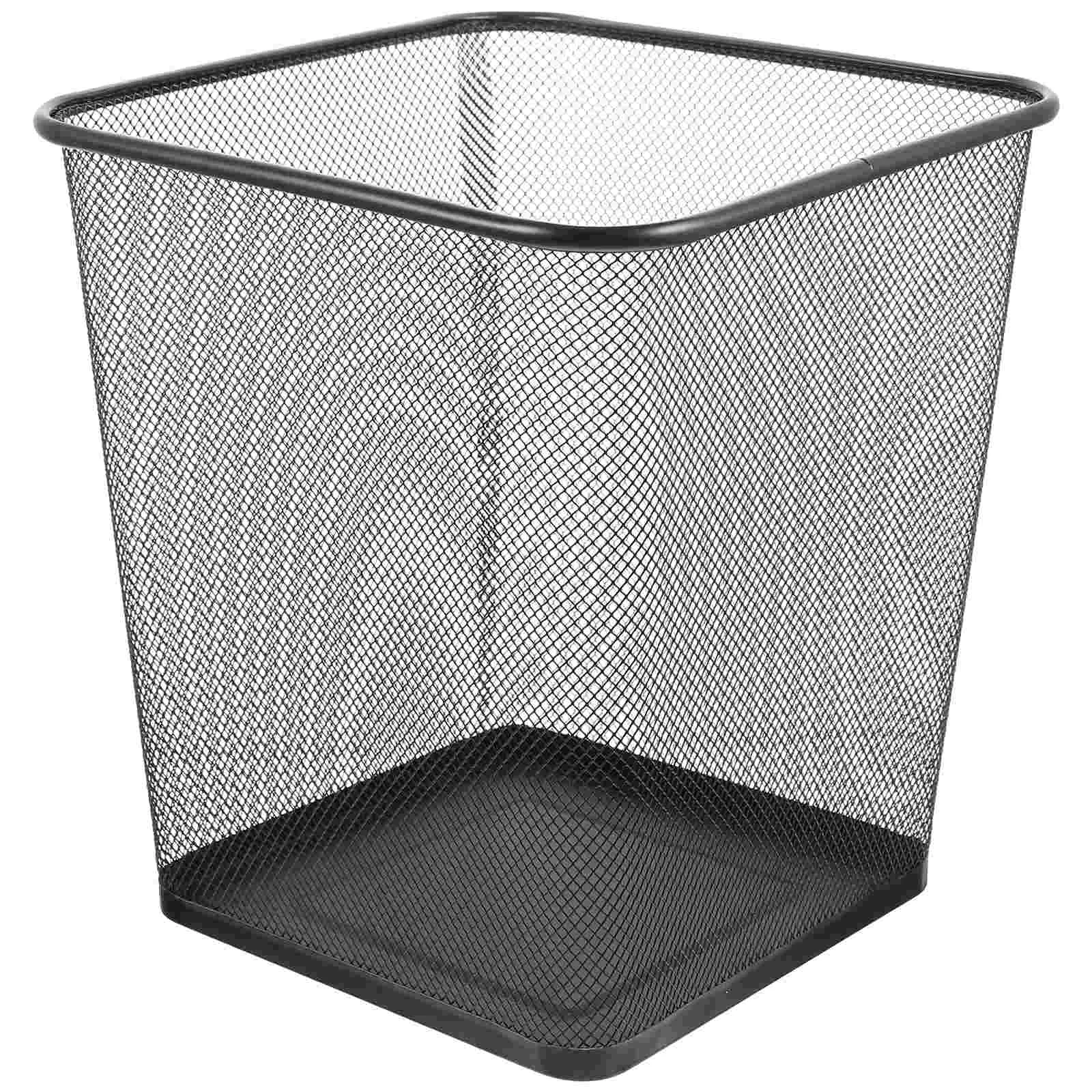SmallOfficeTrashCanGarbageMetalMeshBlackWastePaperBasketIron