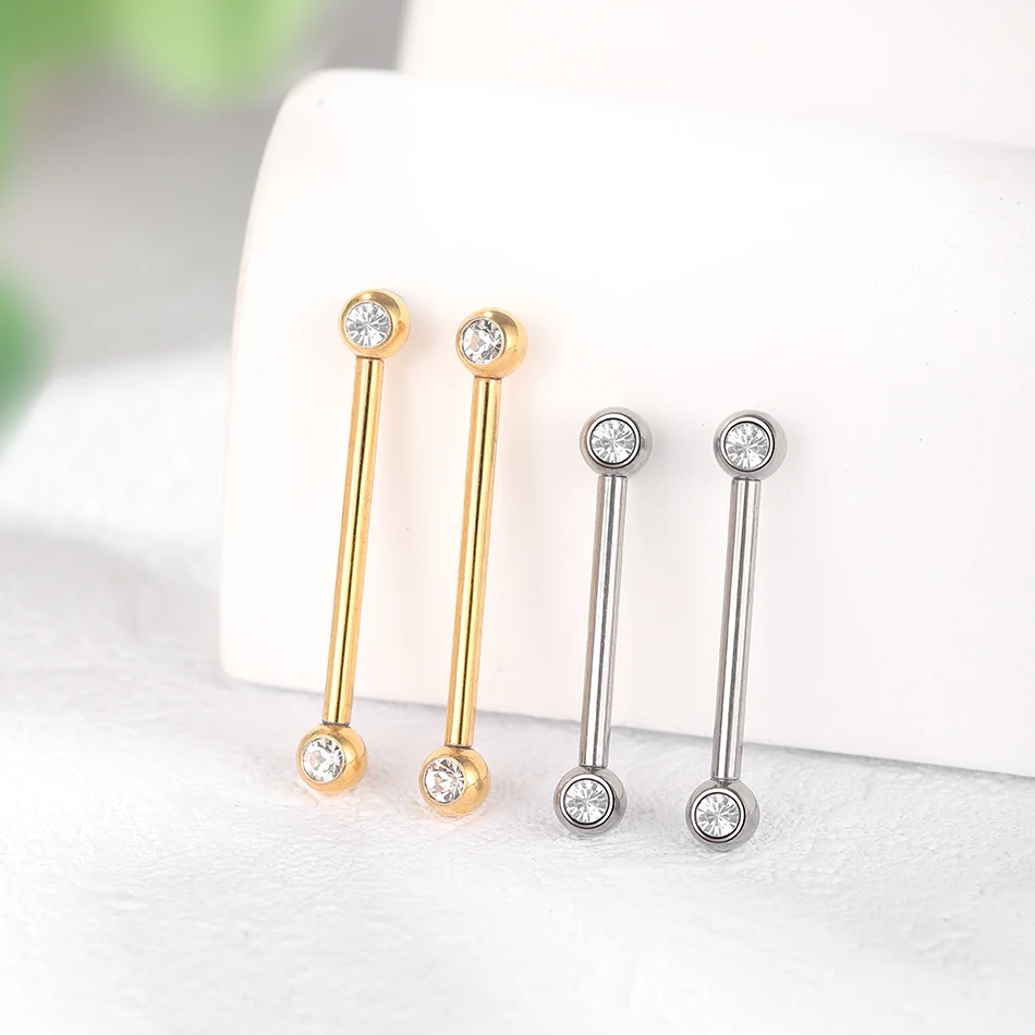 16pcs 14G Titanium Steel Tongue Bars - 12/14/16/18mm Length For Nipple, Lip, Nose Piercing