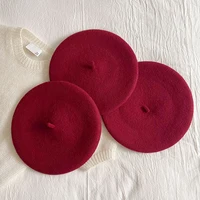 Luna&Dolphin Women 90% Wool Mushroom Berets Autumn Winter Purplish Red Knitting Artist Cap Painter Beanie Hat Sweet Color 2