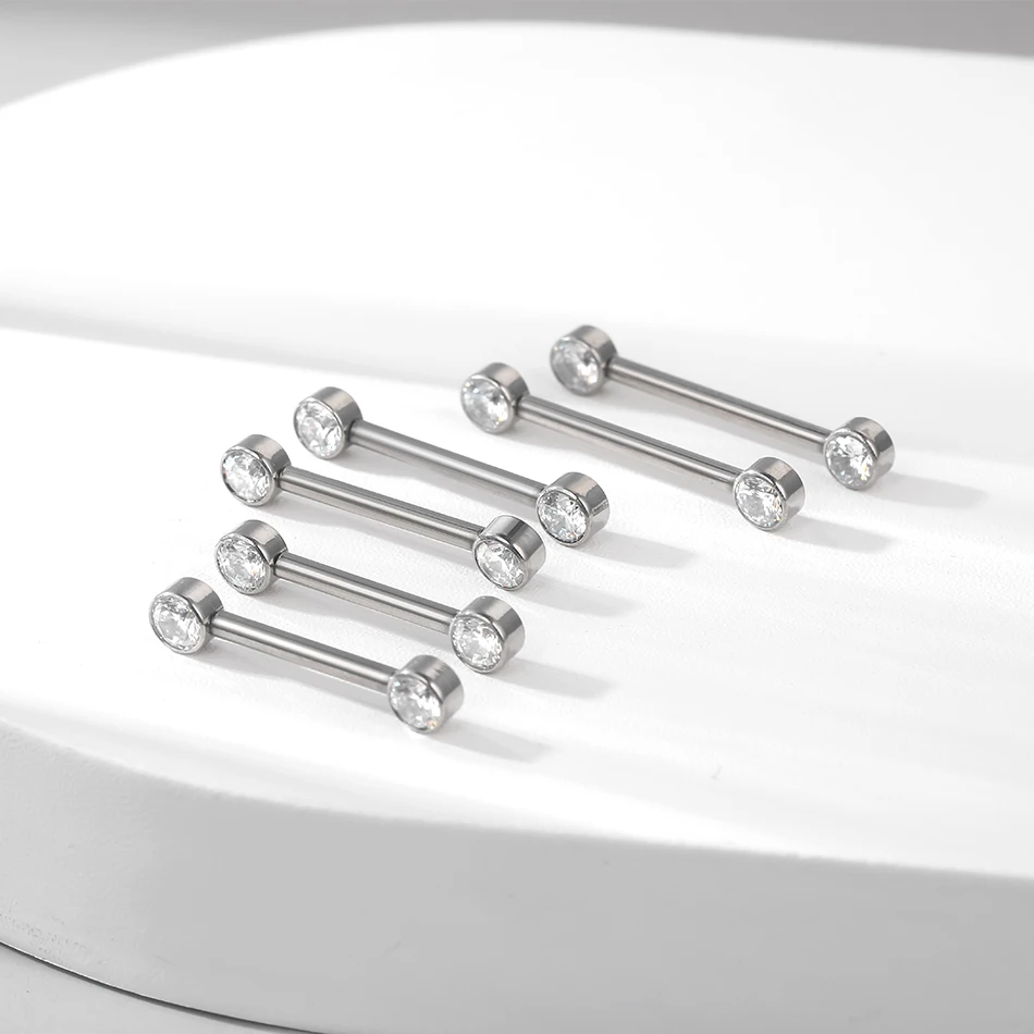 Titanium Internally Threaded Nipple Barbell with CZ Accents - Women's Body Jewelry
