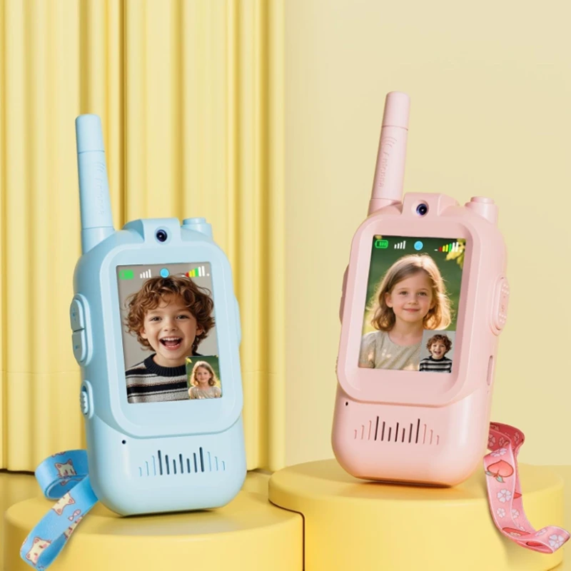 Talkie-walkie vidéo pour enfants, paquet de 2, avec écran d'affichage, convertisseur vocal et Chat vidéo en temps réel, cadeau longue portée pour enfants