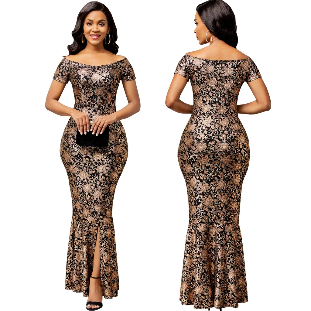 Long Dresses for Women 2024 Luxury Designer Off the Shoulder Short Sleeve Sexy Slit Maxi Dress Classy Elegant Flower Party Dress