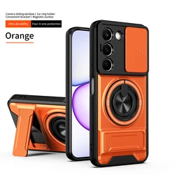 Enhanced Magnetic Military Armor Phone Case with Foldable Holder and Camera Protection for Realme C100 (SJia - Orange)