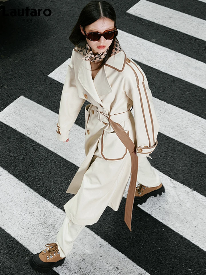Ameri　BELT FLARE LONG COAT WXLWZYWL Womens Trench Coat Long Warm Color Block with Belt