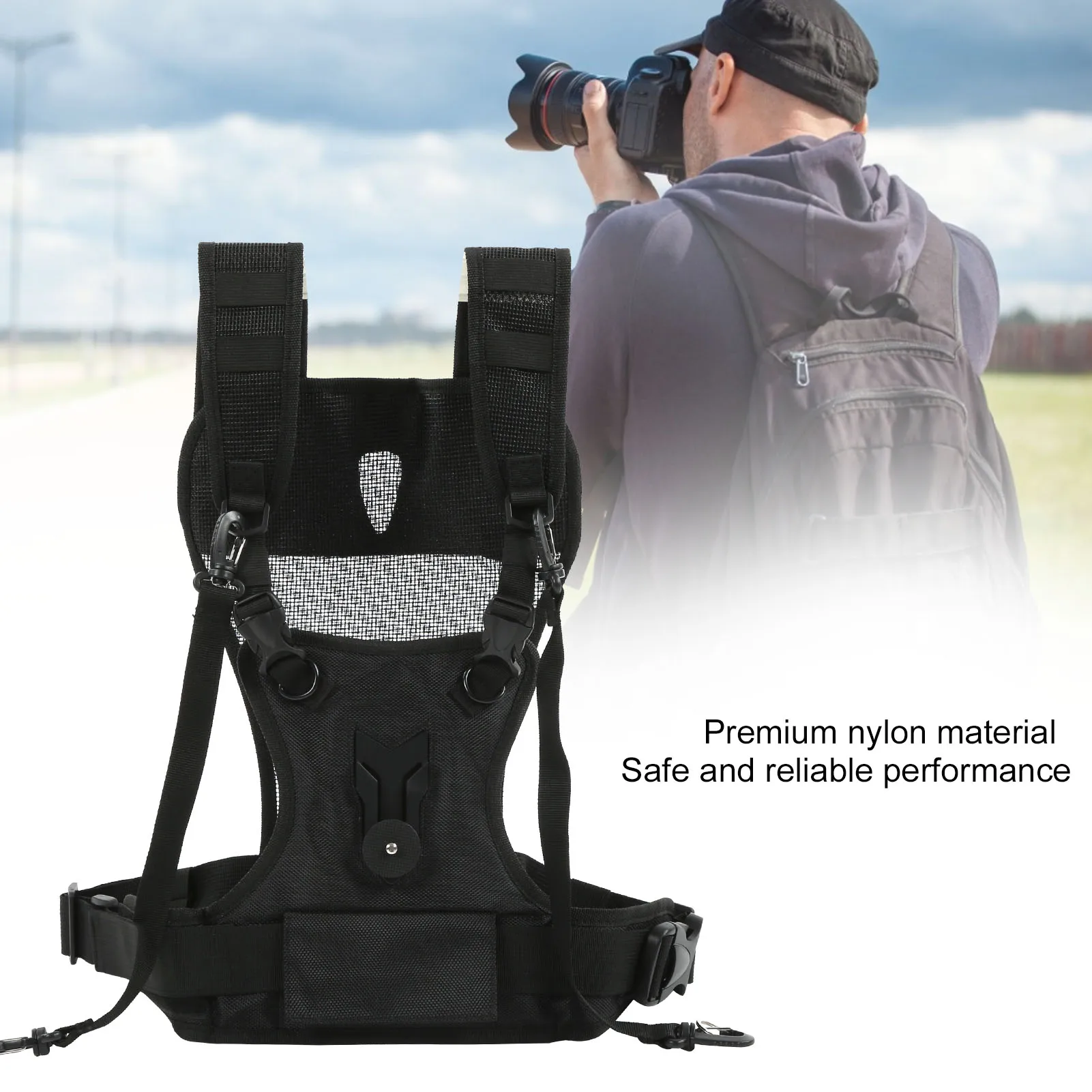 Dual Camera Harness Camera Strap Dual Strap Nylon Comfortable Breathable Adjustable Multi Carrier Chest Harness