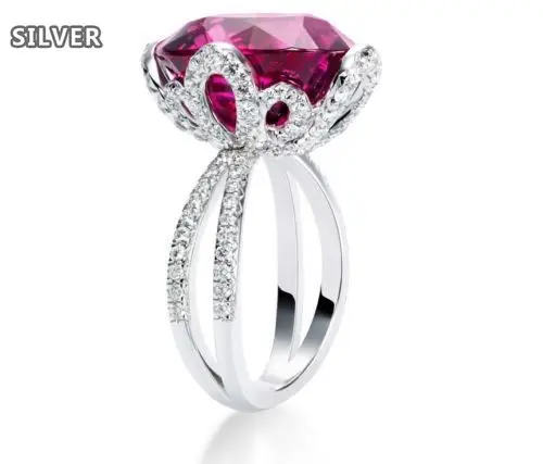 

925 sterling silver Hot Sale Rose Red Round Zirconia Women's Ring Fashion Flower Wedding Ring with Big Stone Jewelry anillos