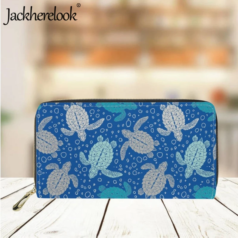Jackherelook Bohemian Wallet Fashion Women's Long Leather Purse Card Holder Sea Turtle Printed Clutch Ladies Practical Money Bag