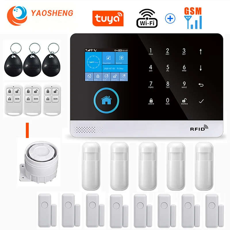 elderly emergency button Wireless WIFI GSM Home Security Alarm System For Tuya Smart Life APP With Motion Sensor Detector Compatible With Alexa & Google ring alarm pad Alarms & Sensors