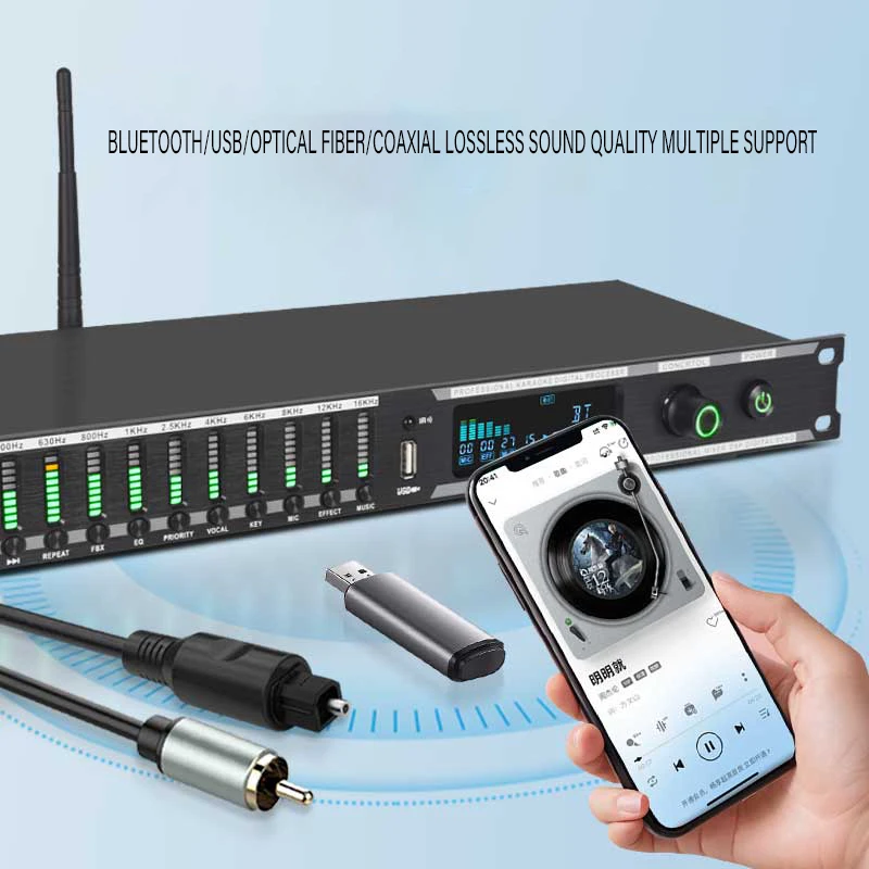 Professional home pre-stage effector microphone KTV digital reverb USB Bluetooth howling Kara processor