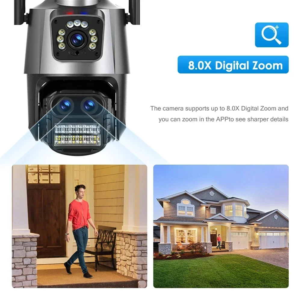 ICSee 야외 듀얼 스크린 보안 캠, 자동 추적 비디오 감시, 와이파이 IP 8X 줌 카메라, 9MP 3 렌즈