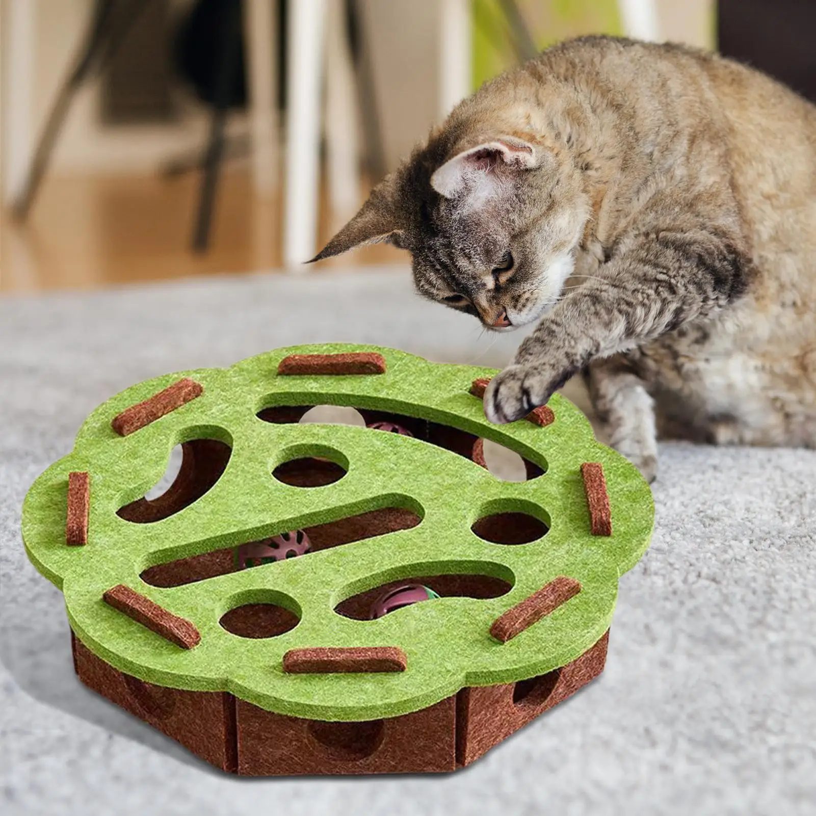 Cat Puzzle Toy Cat Toys Interactive Puzzle Box Felt Pet Supplies with Bell Kitten Accessories Maze Game for Enrichment Mental