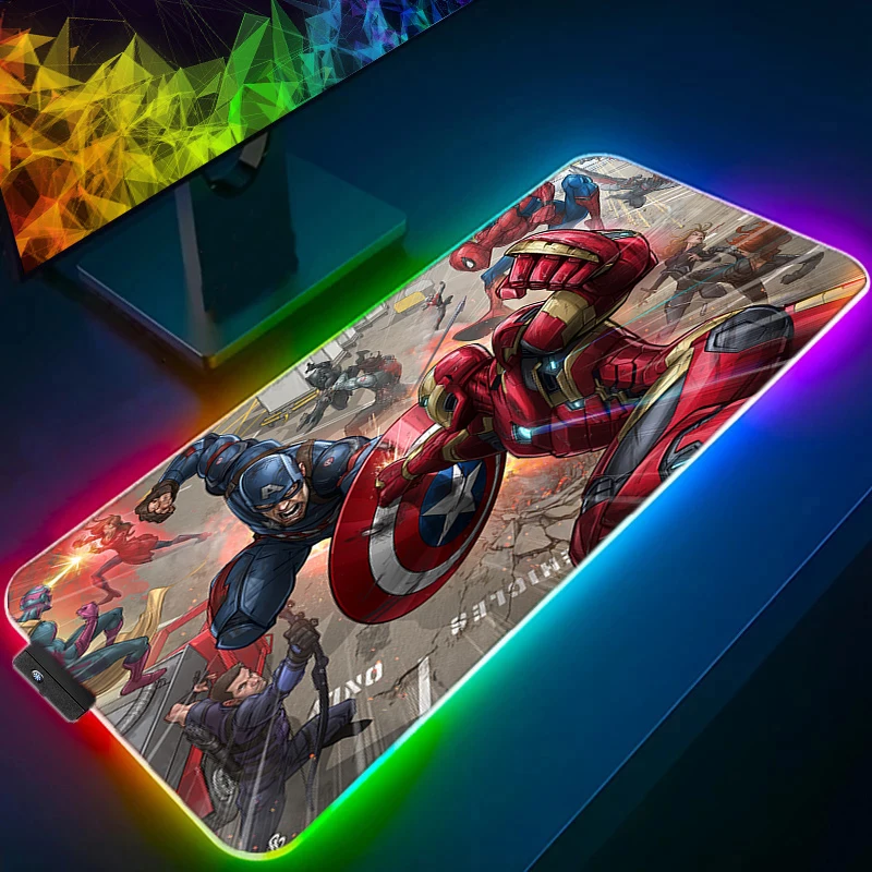 Captain American Gaming RGB Mouse Pad Computer Offices Office Accessories Anti-skid Keyboard Mat Game Mats Laptop Luminous Rug gk85 key mechanical keyboard mouse set of luminous wired computer notebook game usb