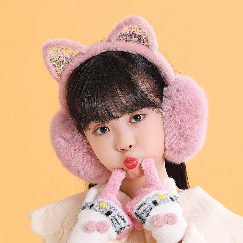Girl Winter Cat Ear Earmuffs Foldable Warm Protect Cute Faux Fur Soft Fluffy Earcap Korean Style Children Ear Cover Muff