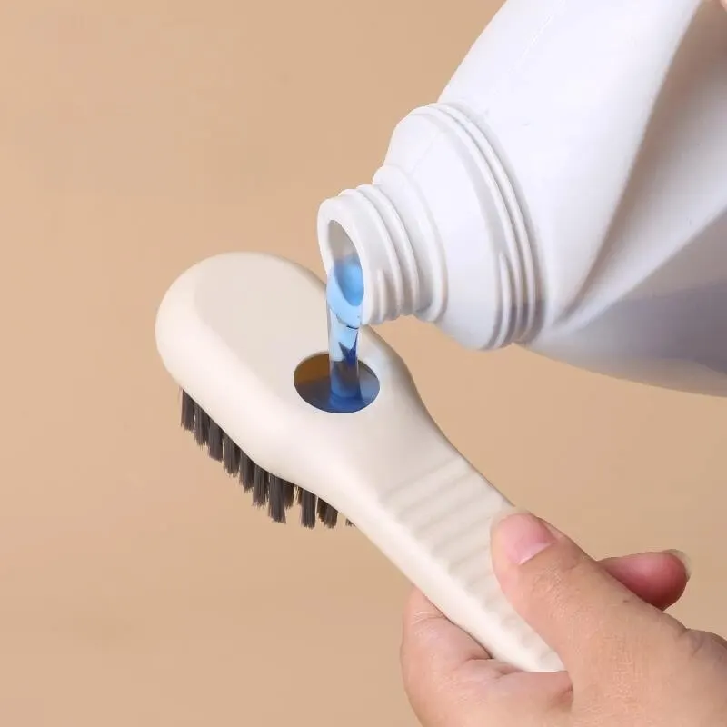 Multifunctional Liquid Discharge Shoe Brush Manual Press Type Cleaning Shoe Brush Soft Fur Clothing Cleaning Long Handl shoe brush