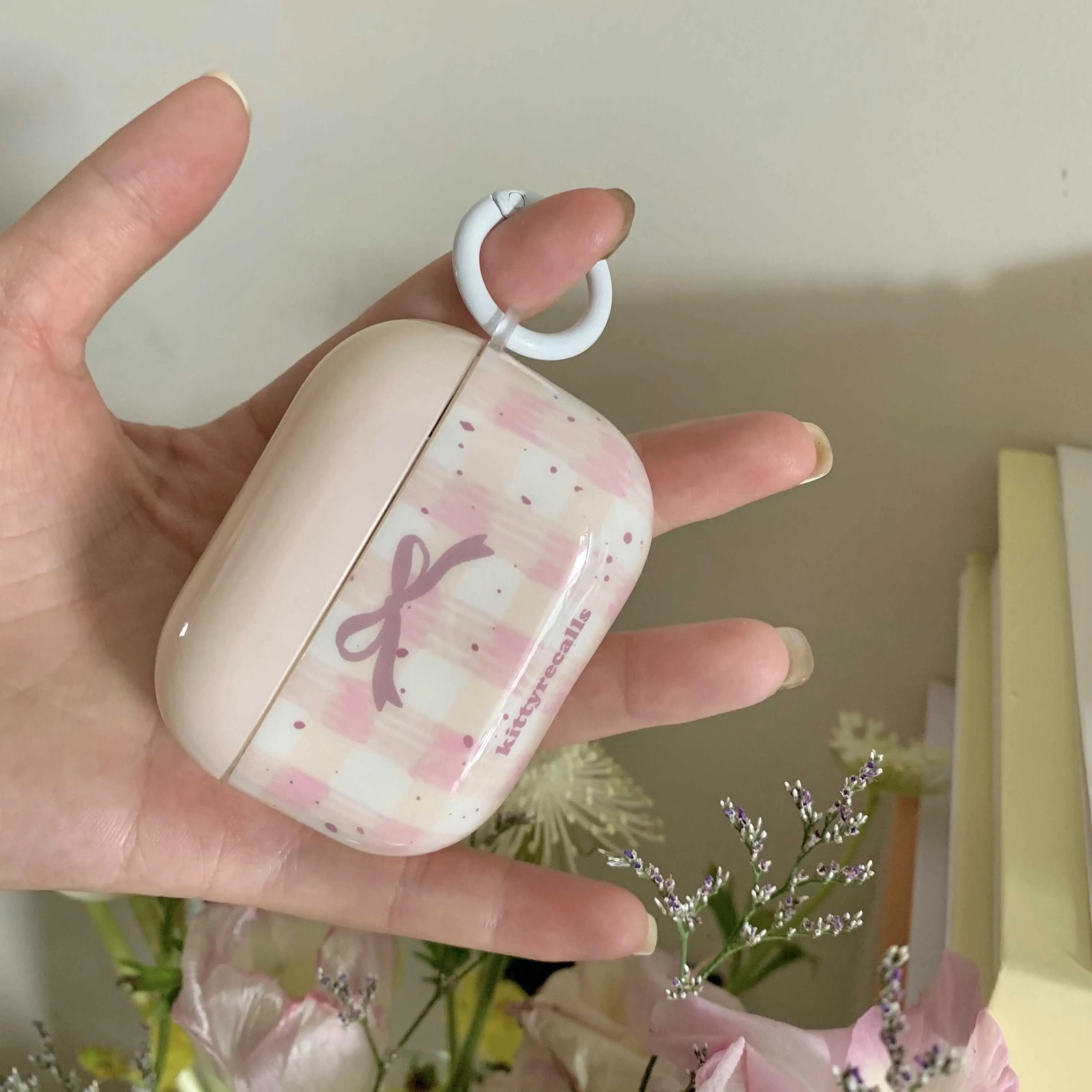 Korea Pink Bow Knot Grid Earphone Case For Airpods