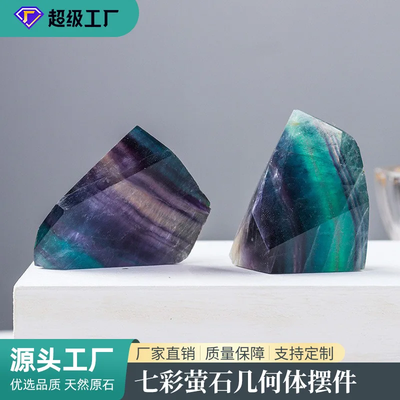 

Natural crystal colorful fluorite geometric polishing stone specimen home decoration ornaments