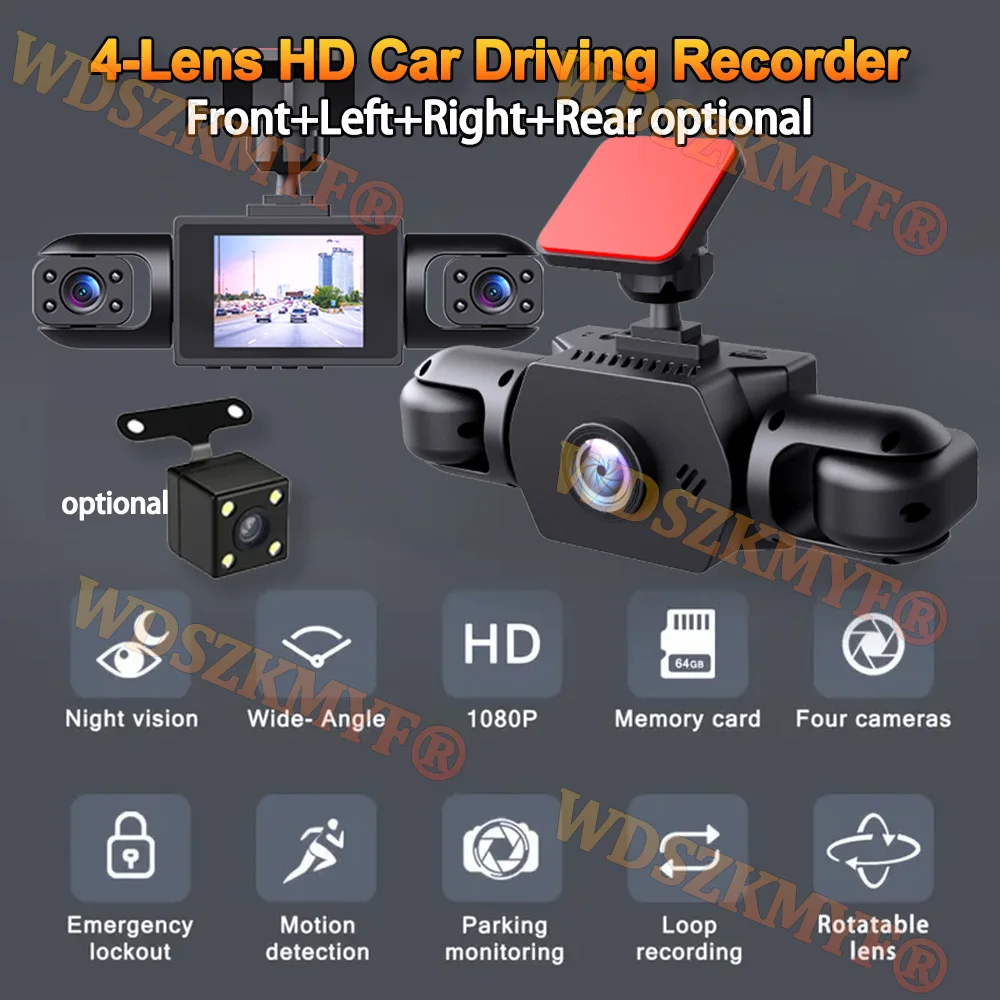 NEW 360° Car Camera 3/4Lens 1080P Dash Cam 2inch Car recording camera Car DVR Front Left right Rear View Camera Black Box