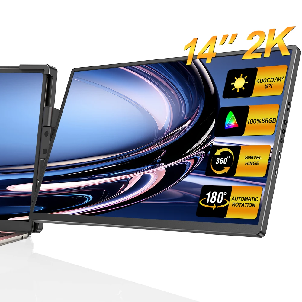 Portable Gaming Monitor Cdisplay Laptop Screen Extender 14" Portable Monitor 2240*1400 Full HD IPS Display Dual Monitor Extender for 13"-16" Laptop