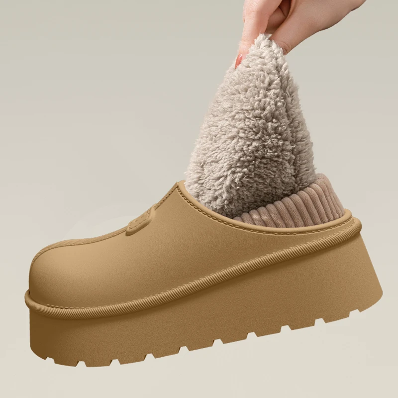 2025 Eva Waterproof Plush Slippers Women Lightweight Warm Chunky Platform Slippers Woman Thick Sole Non Slip Cotton Padded Shoes