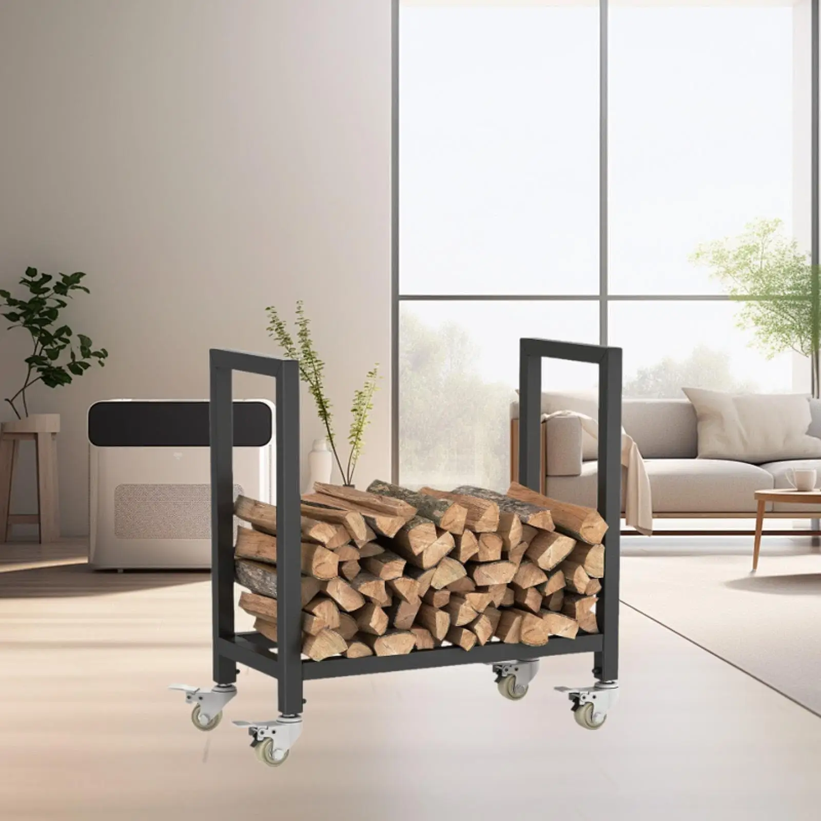 Firewood Rack Firewood Holder Multifunctional Portable Stable Fireplace Log Grate with Wheels for Outdoor Activities Backyard 4