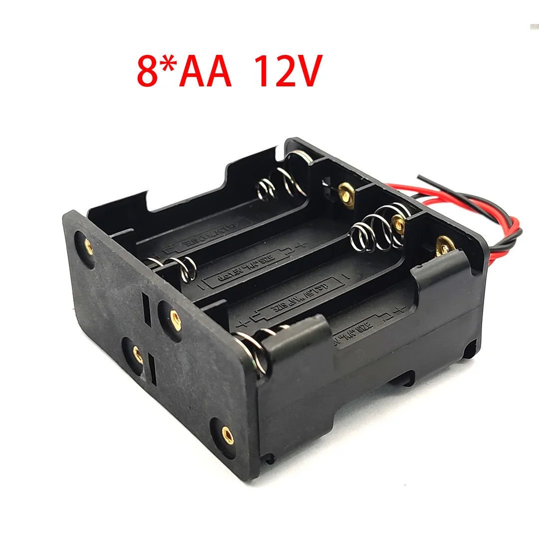 Battery Storage Box Battery Case Battery Holder Battery Box 8AA 12V Battery Clip Slot Battery Storage Holder Box Case 8*AA Batteries Stack With Line