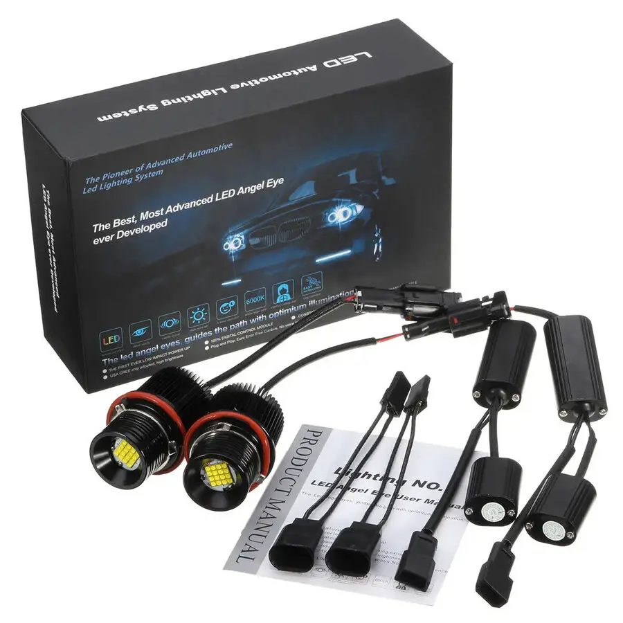 80W Led Angel Eyes Lights Halo Ring Bulbs Lamps White 2Pcs For Bmw E39 E60 E53