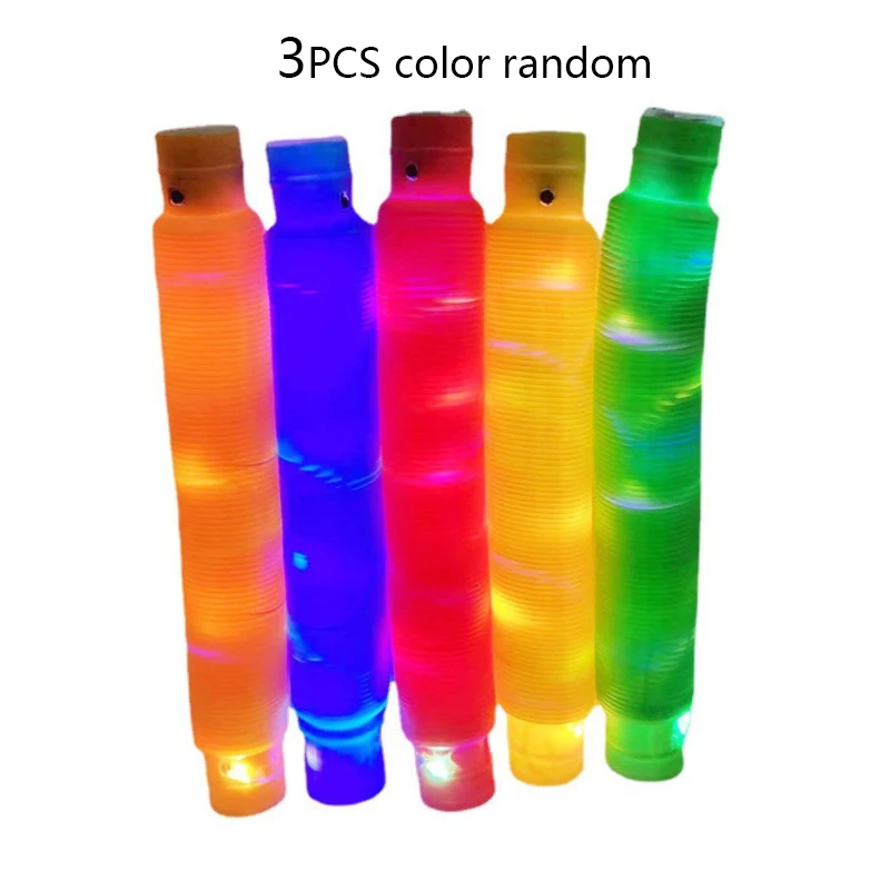 DIY Luminous Pop Tubes LED Fluorescent Color Stretched Plastic Tube Corrugated Telescopic Tube Vent Decompression Toy Long Squis squeezy toys Squeeze Toys