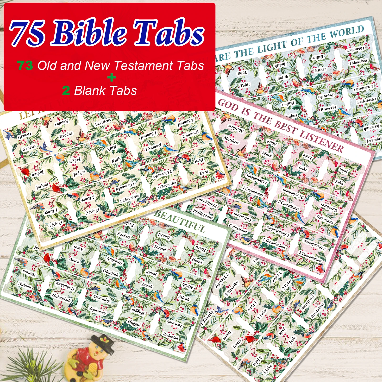 75pcs Bible Tabs for Women & Men, Laminated Bible Tabs for Study Bible, Bird Theme Easy Navigation, Simplify Your