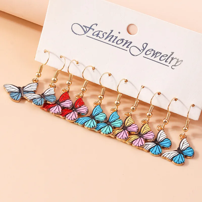 Neu im bunten Liebesherz-Ohrring-Set, niedliche Schmetterlings-Herz-Tier-Tropfenohrringe für Frauen, Mädchen, Kinder, Schmuckset, Geschenke – Detail 9