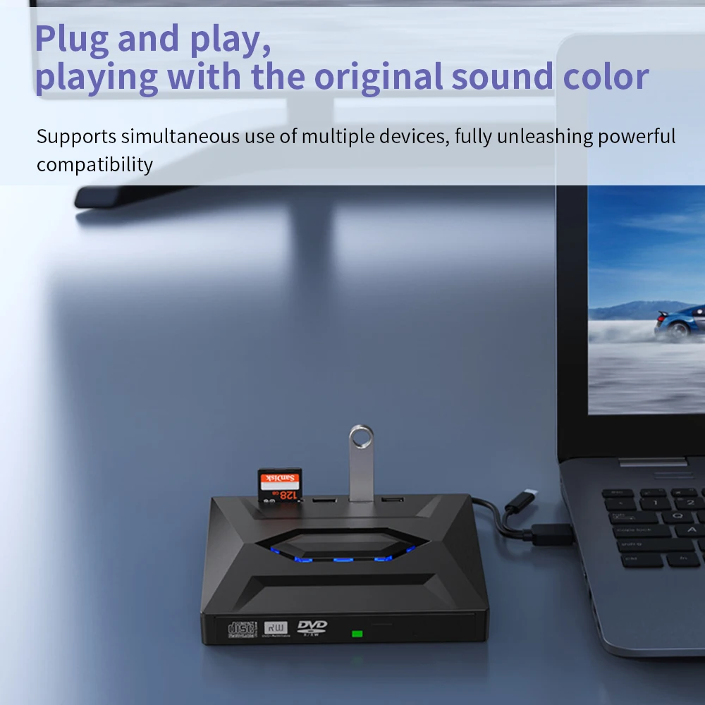 TISHRIC 외장 CD 플레이어, B21-Y 외장 광학 드라이브, C 타입, USB3.0 DVD 드라이브, DVD, CD-ROM RW 리더, 라이터 버너