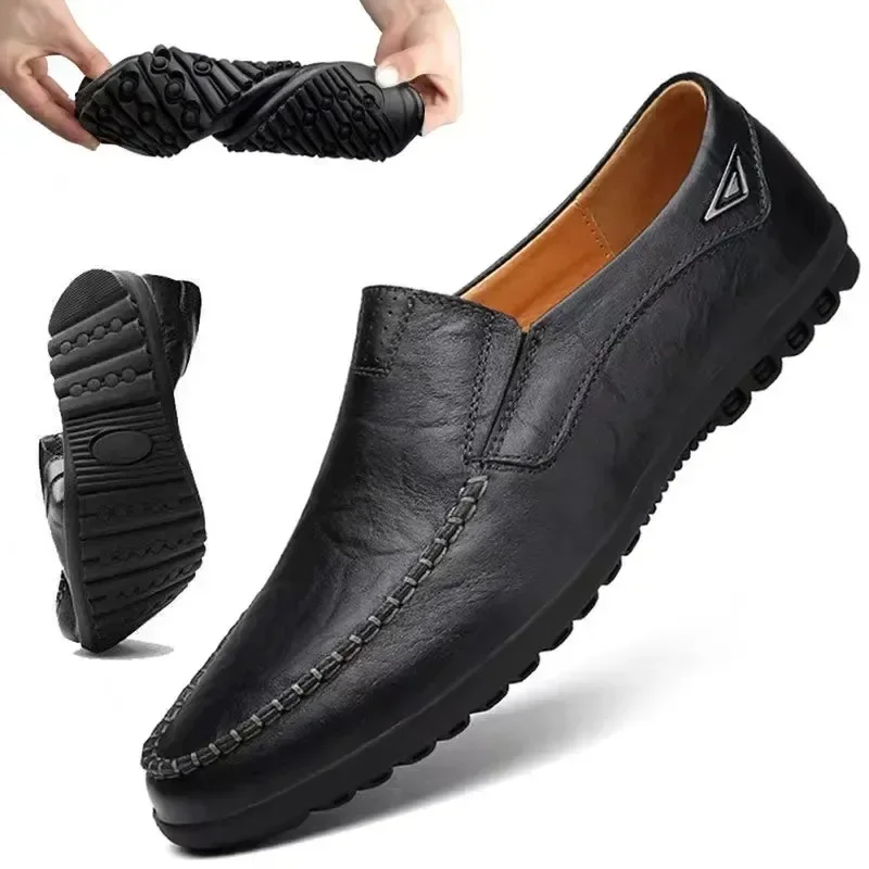 

High Quality Genuine Leather for Men Male Comfortable Flat Brand Mens Shoe Breathable Loafers Slip on Black Driving Shoes 2023
