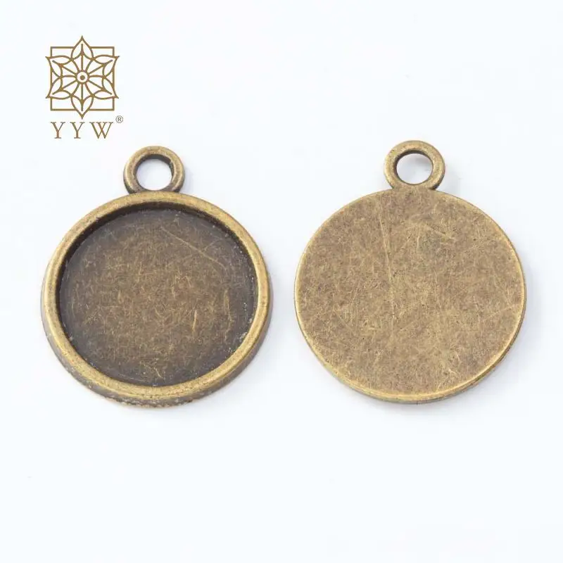 

50pcs Vintage Zinc Alloy Cabochon Flat Round Plated Pendant Base Setting Inner Approx 18mm For Necklace Bronze Jewelry Making