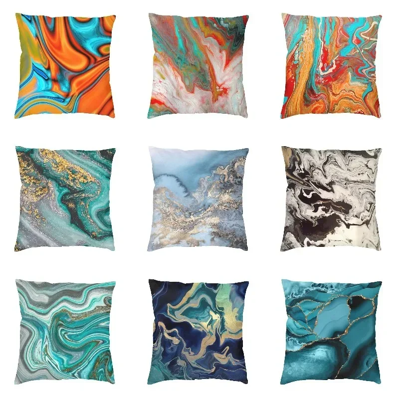 

Modern turquoise Orange Western Borders home decoration decorative 3D print abstract marble texture pillows cover sofa