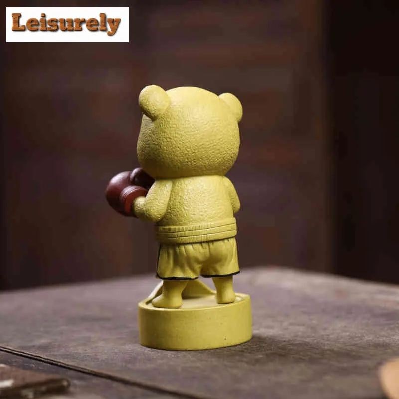 Yixing Zisha Boxing Bear Tea Pet Handmade Fish Tank Landscaping Tea Figurine Play Toys Tea Statue Ornaments Workmanship Supplies
