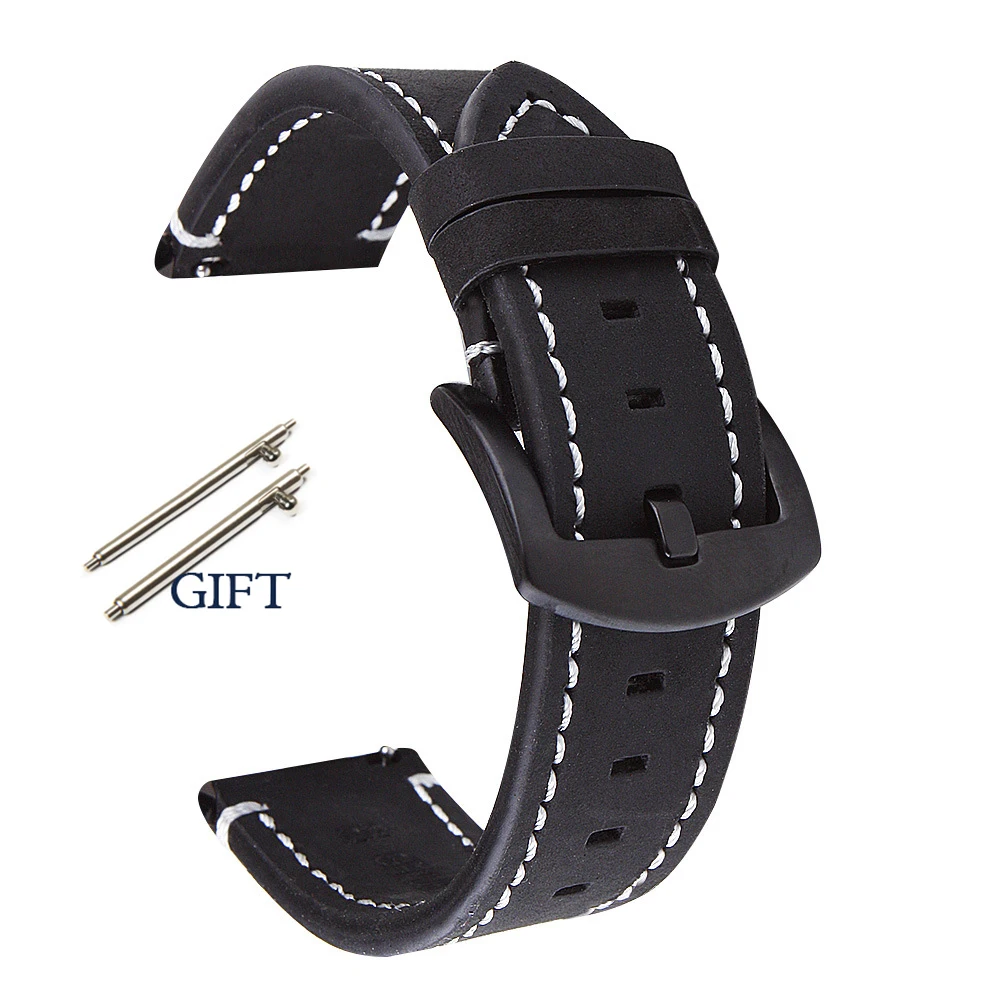 Retro Cowhide Leather Watchband - Black, Yellow, Brown