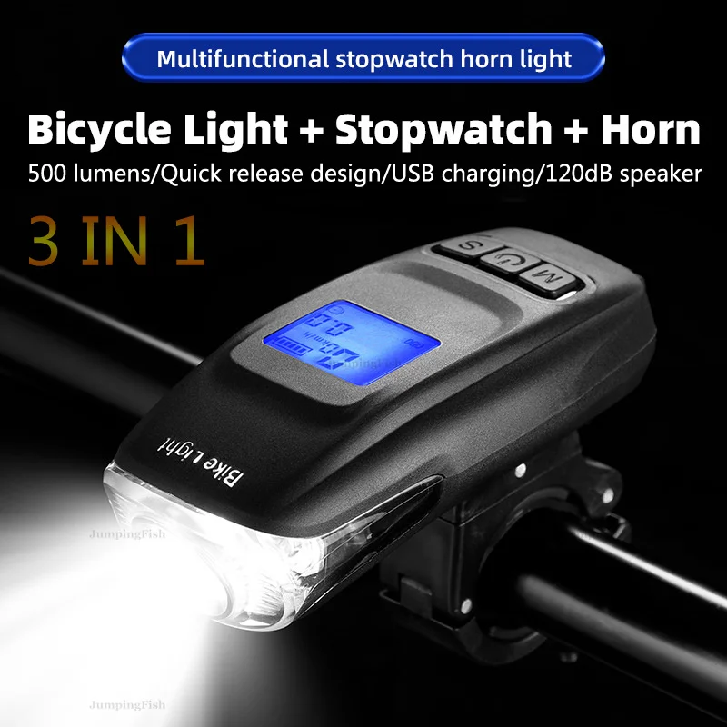 

Bike Light 500LM Lamp 4 Mode USB Bicycle Computer Horn Flashlight Cycle Bike Speedometer LED Front Lights Cycling Headlight
