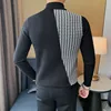 British Style Plaid Knitted Sweater Men's 2024 Spring Autumn Slim Fit Casual Business Pullover Mock Neck Knitwear Men Clothing 4