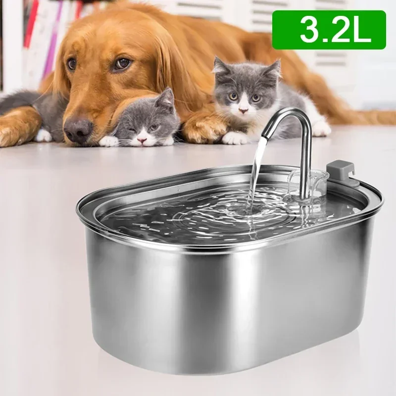 

Dispenser Water Drinking Steel Quiet Cats Stainless Automatic Fountain Drinker Cat Faucet Puppy Ultra Pet