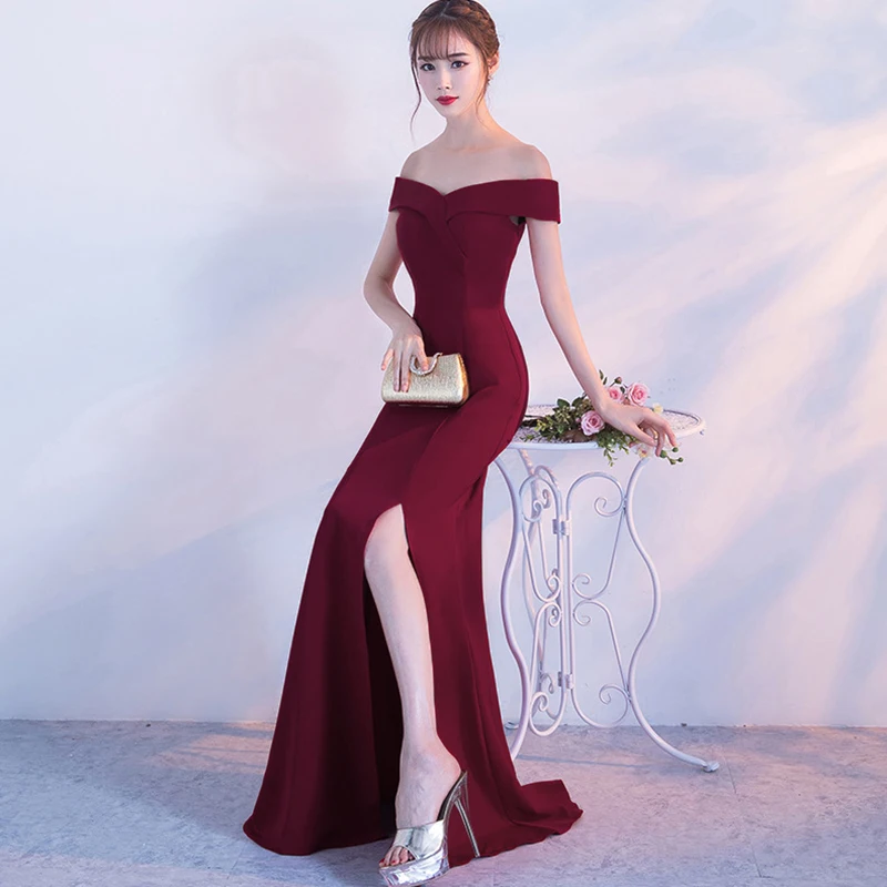 

New Banquet Evening Dress Women's Elegant Temperament Long One-Shoulder Fishtail Slit Host Dress Long Skirt