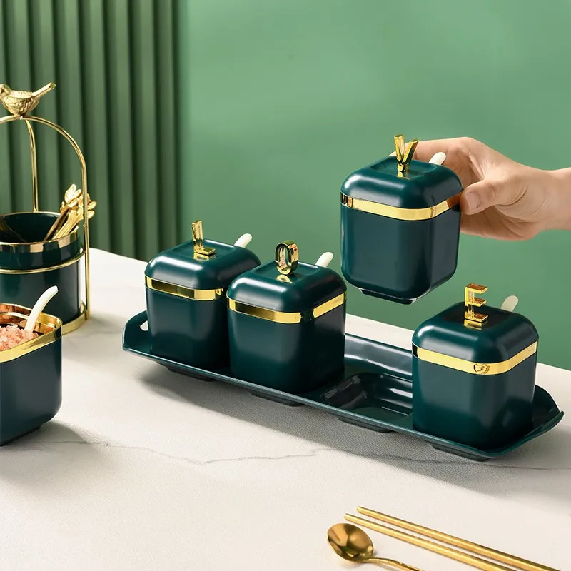 Seasoning Box Set Salt Pepper Spice Rack Jar Sugar Bowl for